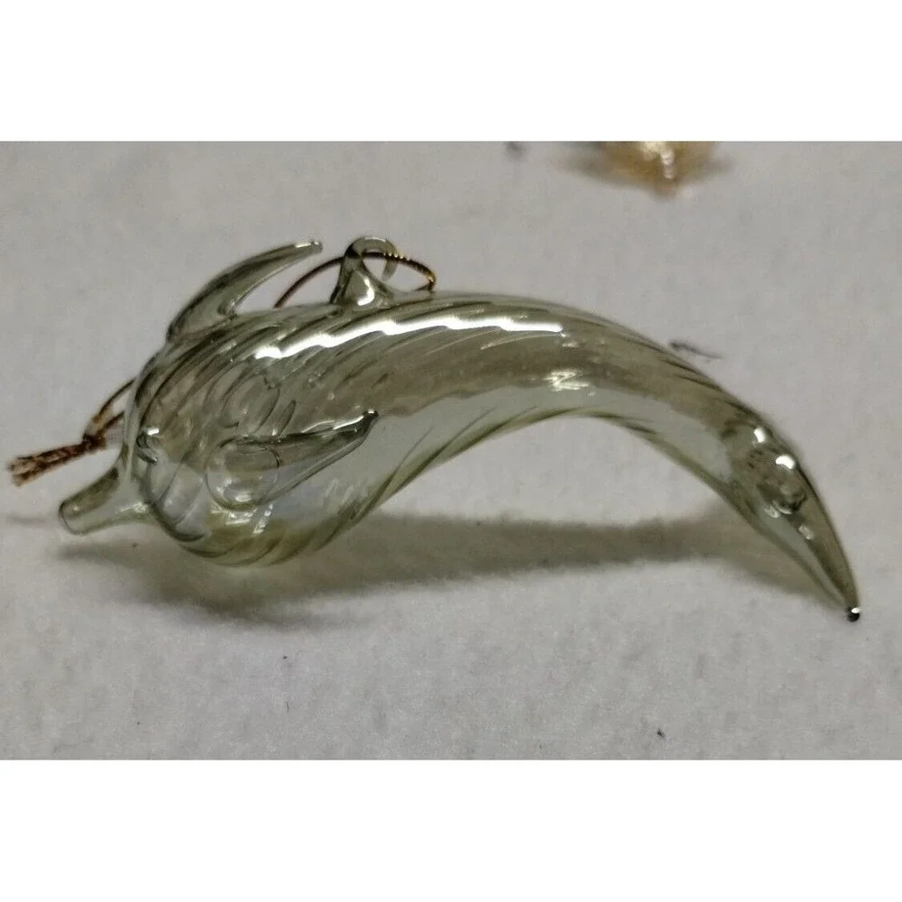 Hand Blown Glass Dolphin‎ Ornaments Set of 3 Iridescent Coastal Decor Nautical
